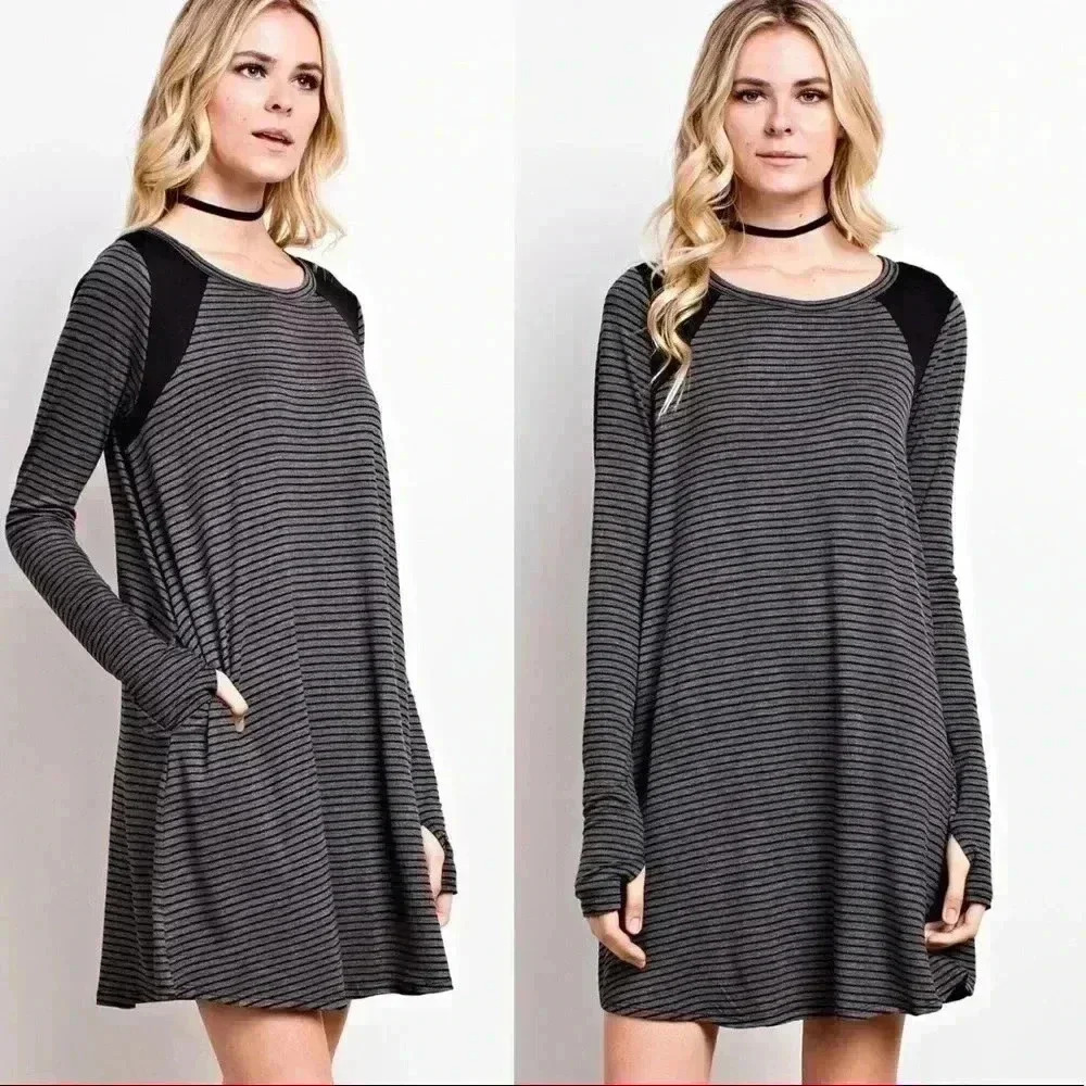"Hailey" Striped Pocket Knit Dress